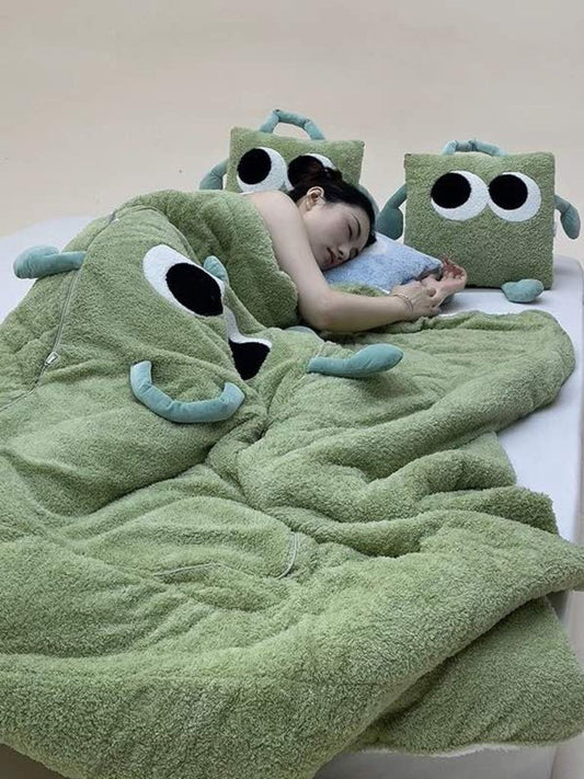 Big Eyes 2-in-1 Convertible Throw Pillow Blanket, Cute Whimsical Soft Cushion